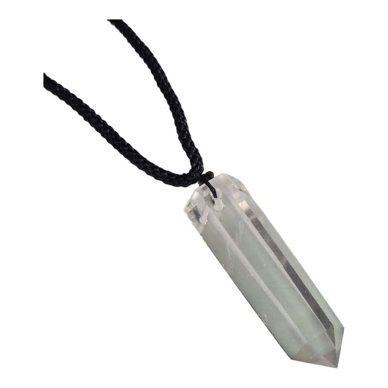 Quartz point necklace, black string, adjustable