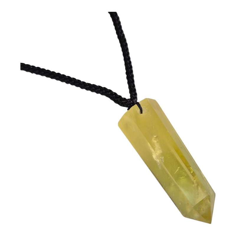 Citrine point necklace, black string, adjustable