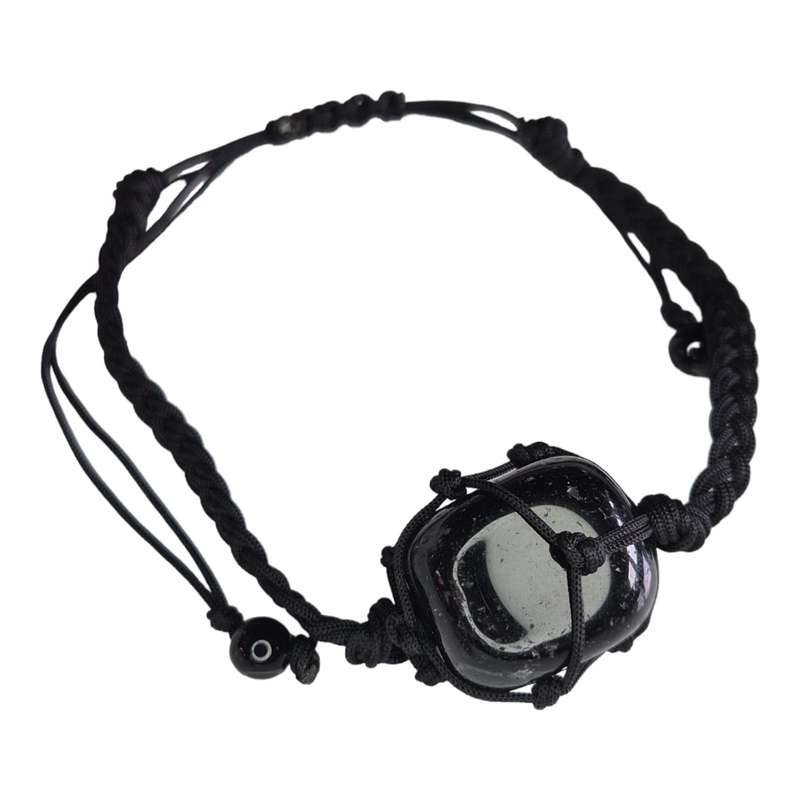 Woven tumble bracelet, Obsidian, adjustable