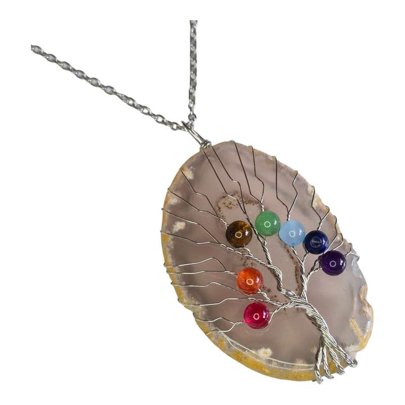 Agate chakra tree of life necklace, natural, 45cm