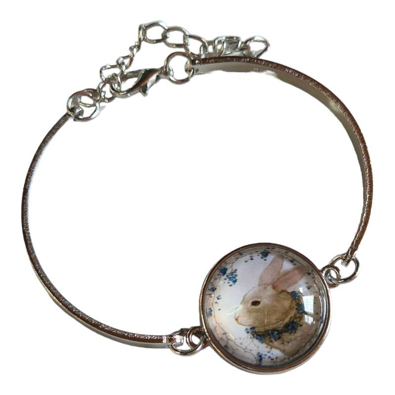 Rabbit dome bracelet w clasp, base metal