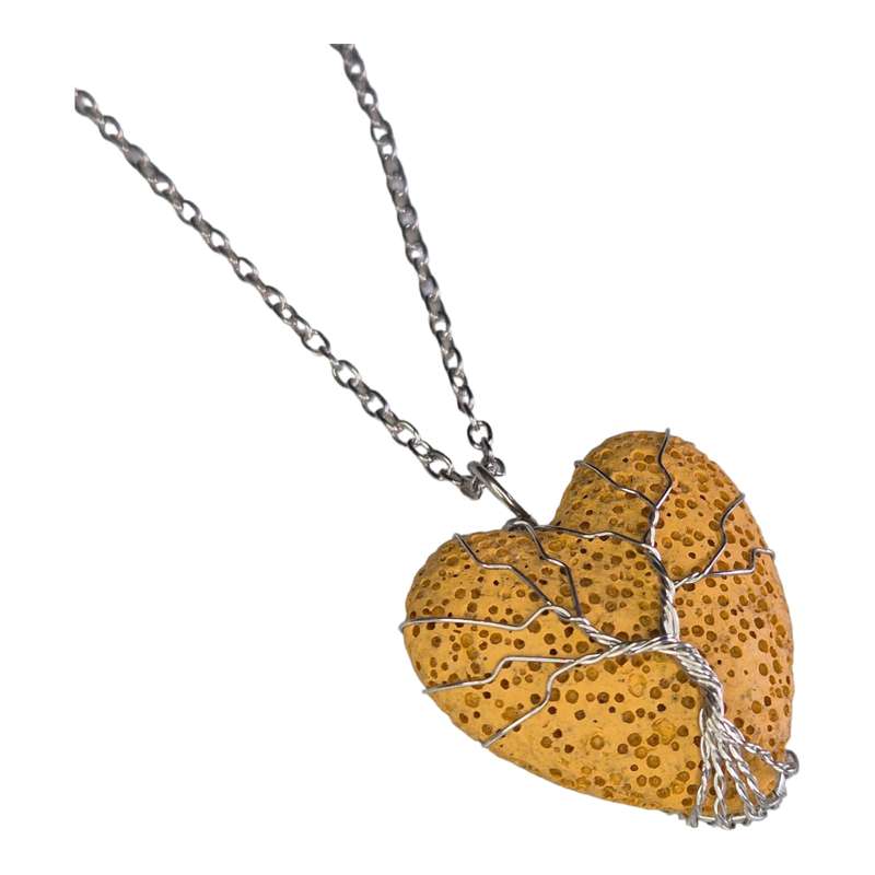 Lava heart necklace, yellow, 45cm