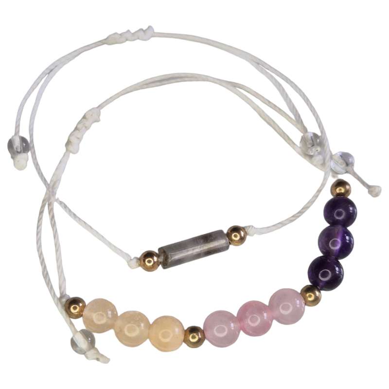 Couple bracelet set, tri-gems, adjustable