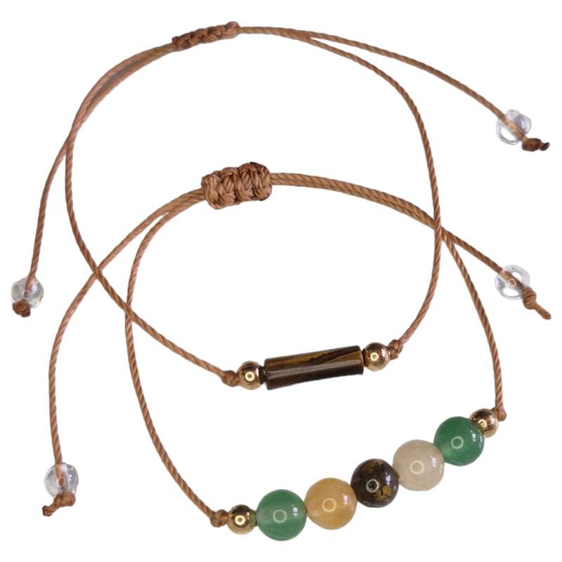 Couple bracelet set, brown & green, adjustable