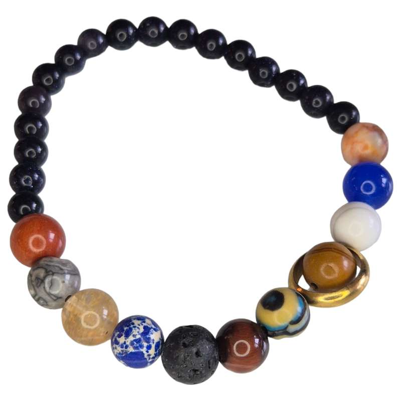 Gemstone &amp; lava galaxy bracelet, stretchcord