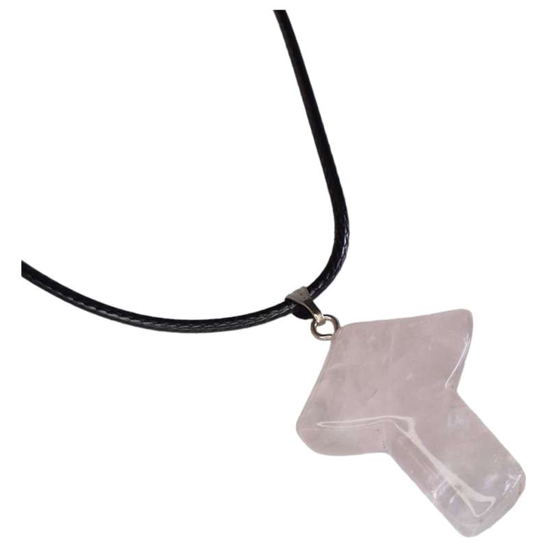 Rose Quartz mushroom necklace, black string, 45cm