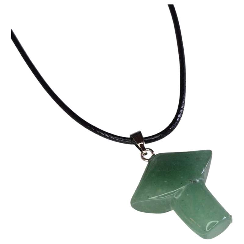 Aventurine mushroom necklace, black string, 45cm