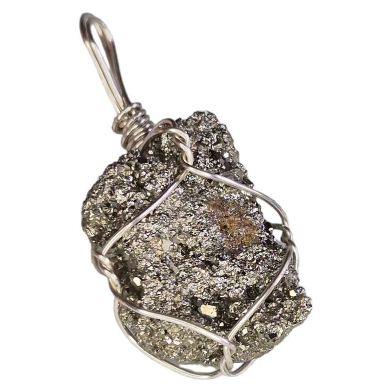 Rough Pyrite pendant, wire wrapped, 35-40mm