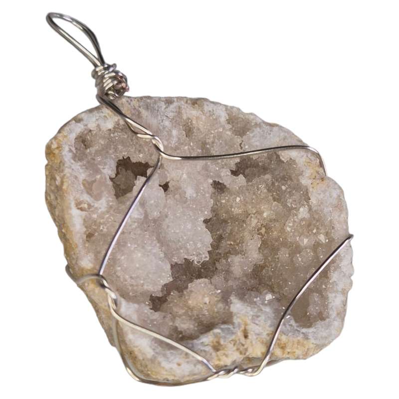 Quartz geode pendant, wire wrapped, 55mm