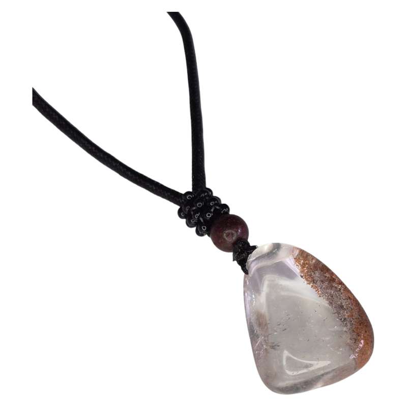 Phantom Quartz tumble necklace, black string, adjustable