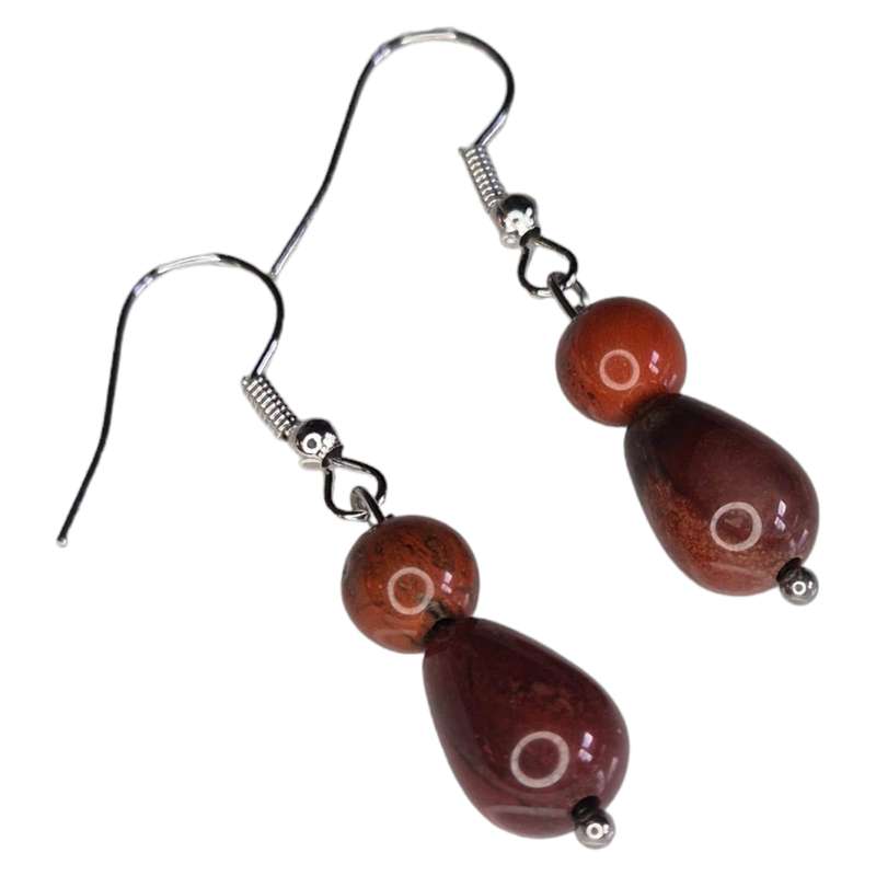 Drop earrings, Red Jasper, 42mm