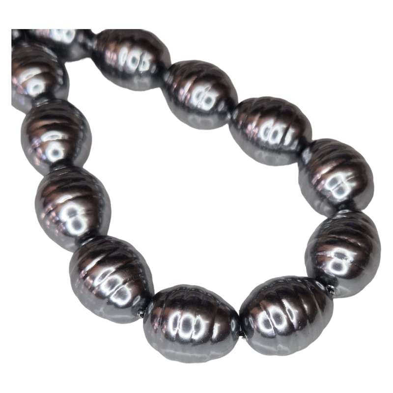 Shell pearl necklace, baroque, charcoal, 45cm