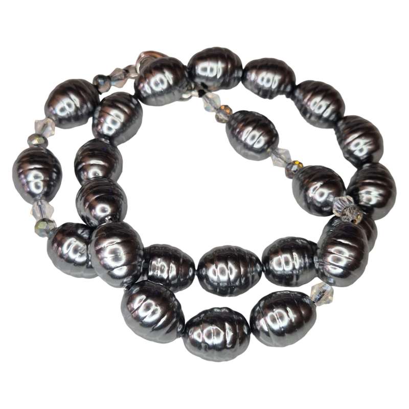 Shell pearl necklace, baroque, charcoal, 45cm