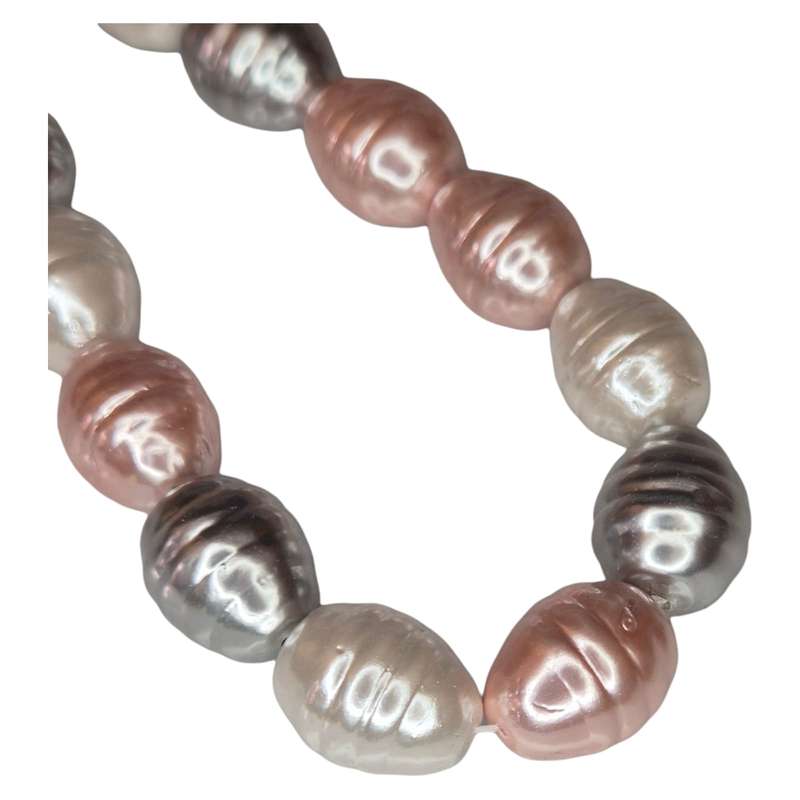Shell pearl necklace, baroque, white, rose, silver, 45cm