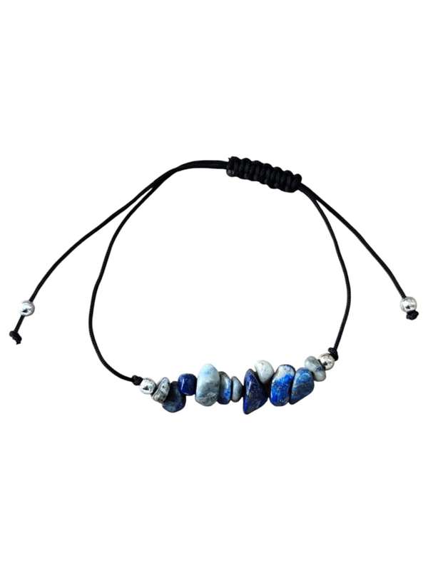 Chip bracelet on black rope, Lapis Lazuli, adjustable