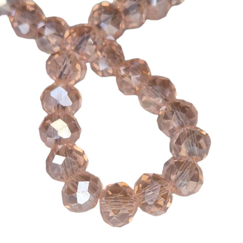 Glass bead string, faceted, rondelle, 6x8mm, pink AB, 40cm