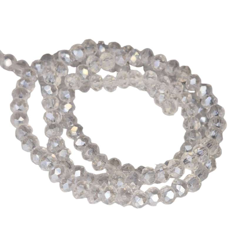 Glass bead string, faceted, rondelle, 4x5mm, clear AB, 40cm