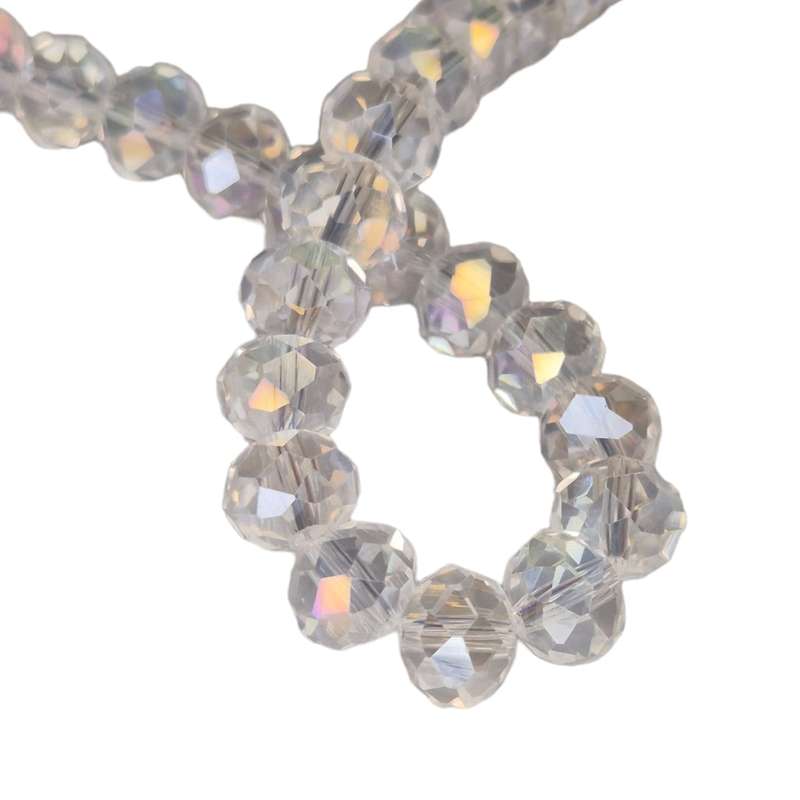 Glass bead string, faceted, rondelle, 6x8mm, clear AB, 40cm