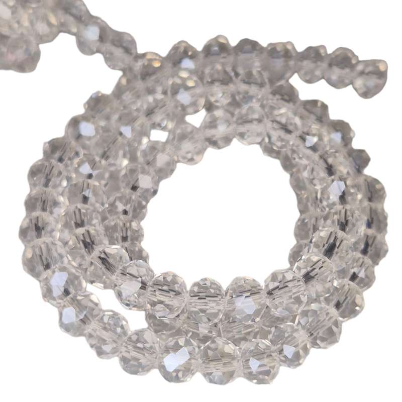 Glass bead string, faceted, rondelle, 6x8mm, clear AB, 40cm