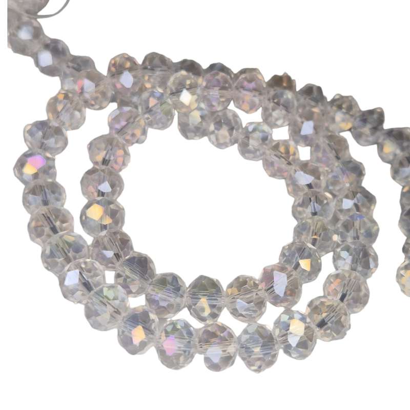 Glass bead string, faceted, rondelle, 5x7mm, clear AB, 40cm