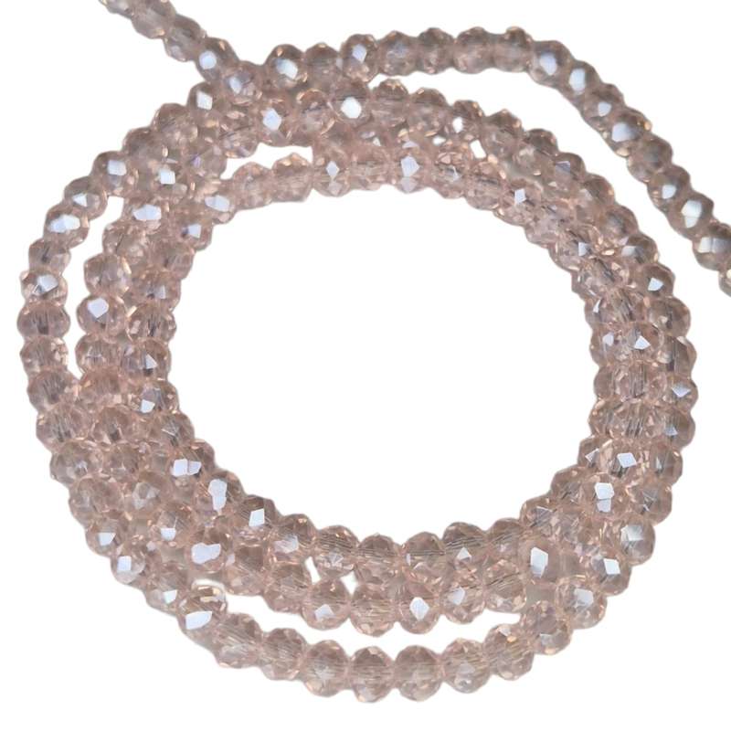 Glass bead string, faceted, rondelle, 3x5mm, pink AB, 40cm