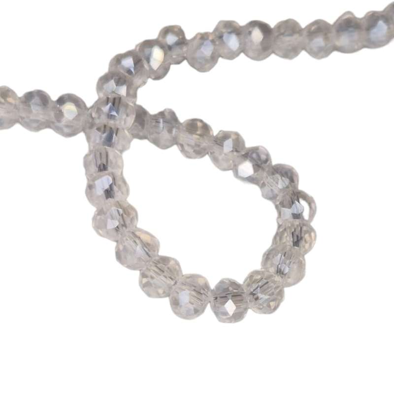 Glass bead string, faceted, rondelle, 4x5mm, clear AB, 40cm