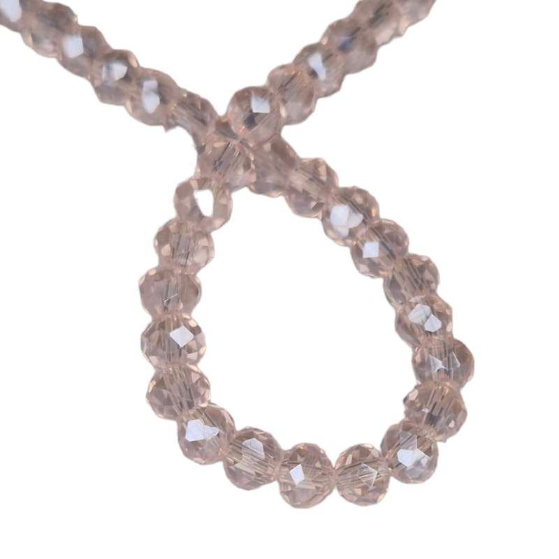 Glass bead string, faceted, rondelle, 3x5mm, pink AB, 40cm