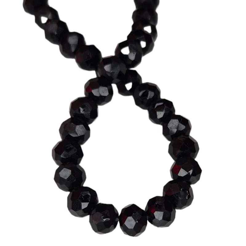 Glass bead string, faceted, rondelle, 4.5 x 3.6mm, black, 40cm