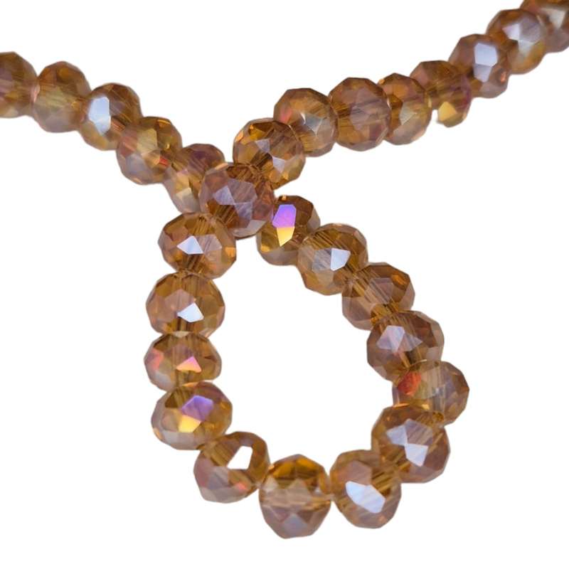 Glass bead string, faceted, rondelle, 4x6mm, amber AB, 40cm