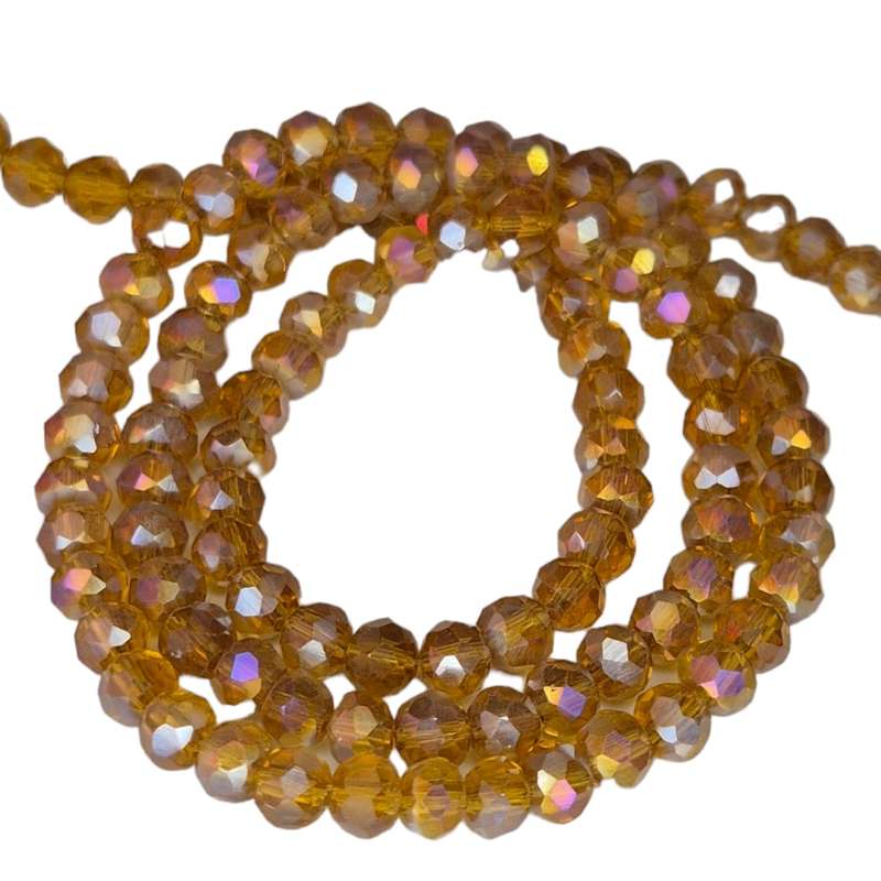 Glass bead string, faceted, rondelle, 3x5mm, amber AB, 40cm