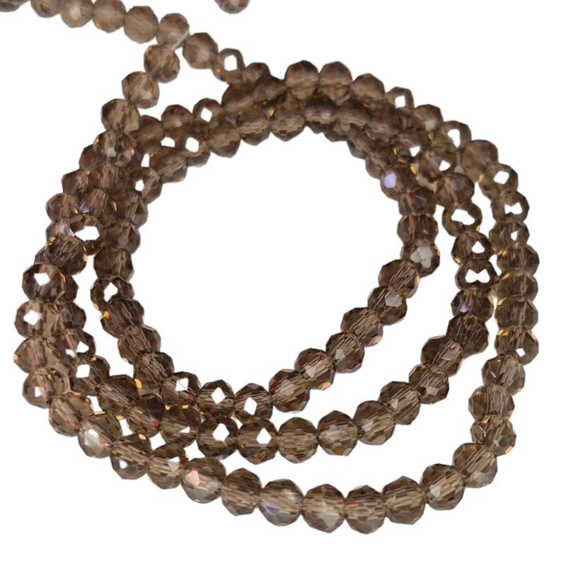 Glass bead string, faceted, rondelle, 3x5mm, smoky grey, 40cm