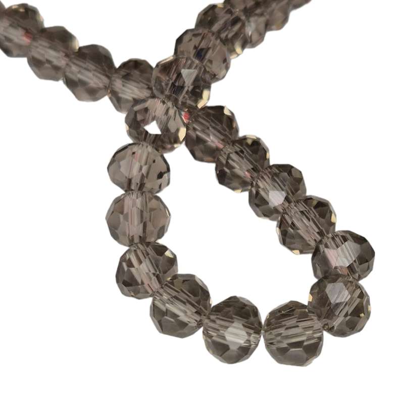 Glass bead string, faceted, rondelle, 6x8mm, smoky grey, 40cm