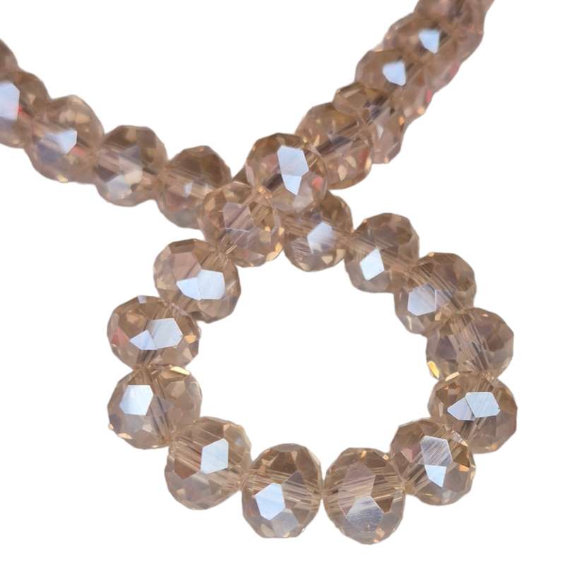 Glass bead string, faceted, rondelle, 6x8mm, champagne AB, 40cm