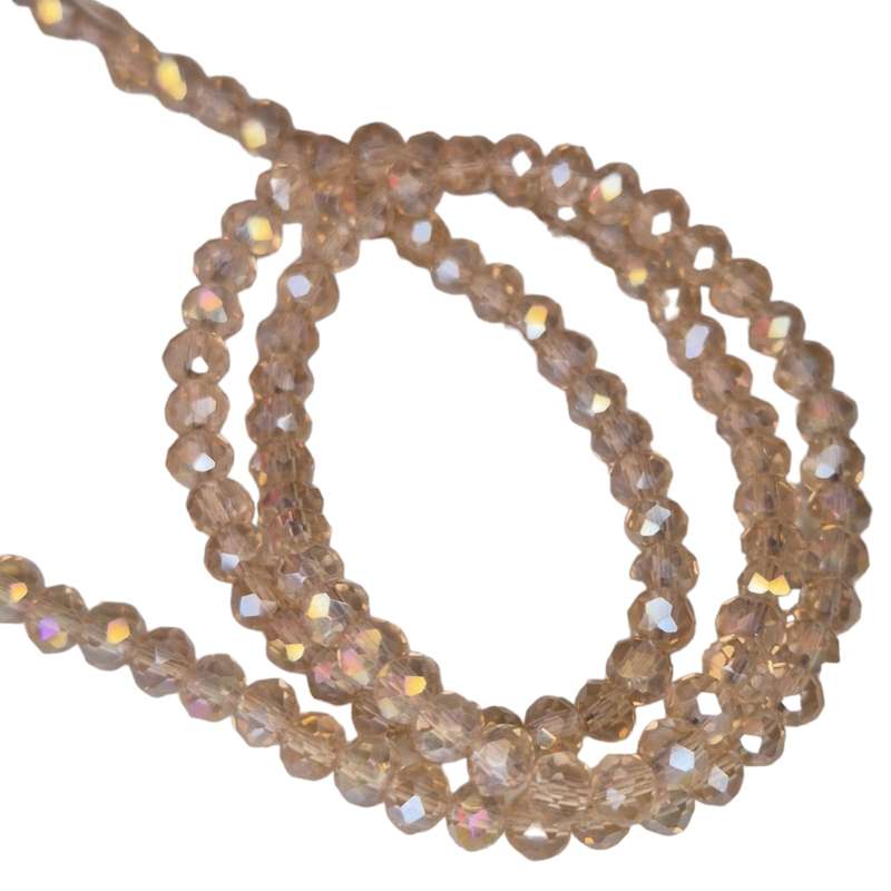 Glass bead string, faceted, rondelle, 4x5mm, champagne AB, 40cm