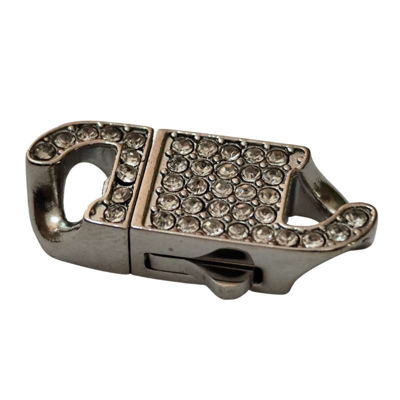 Stainless steel clasp w rhinestone inlay, 24mm