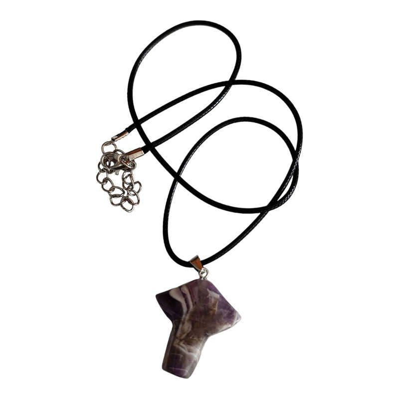 Zebra amethyst mushroom necklace, black string, 45cm