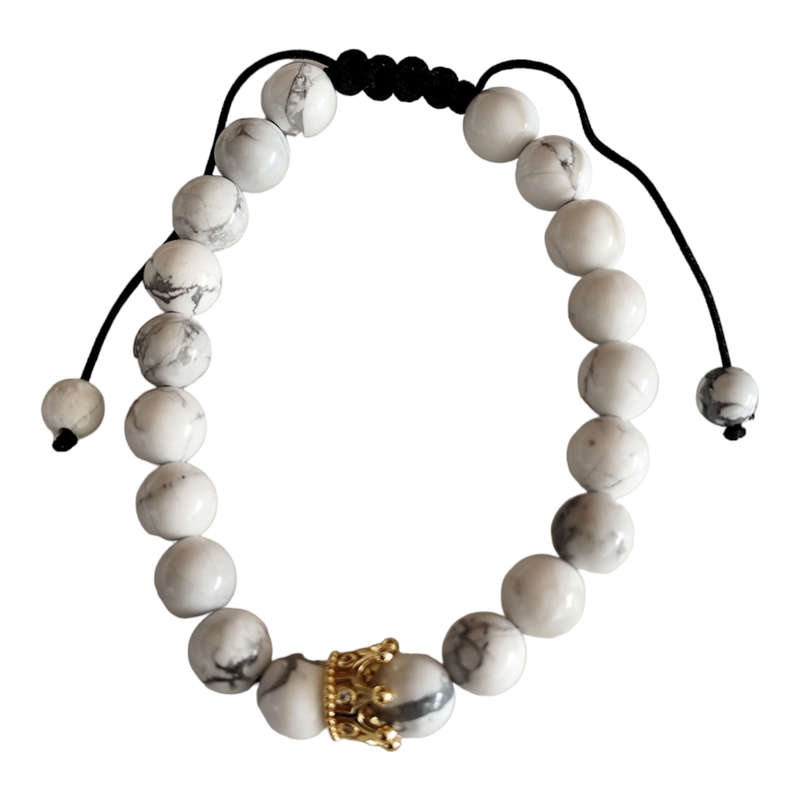 Howlite 8mm w crown bracelet, adjustable