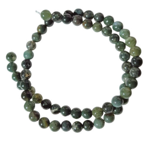 Moss Agate Bead string, round, 6mm, 40cm