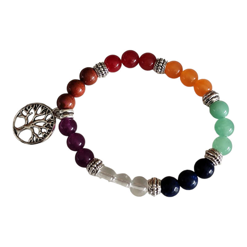 Seven Chakra tree of life charm bracelet, stretchcord