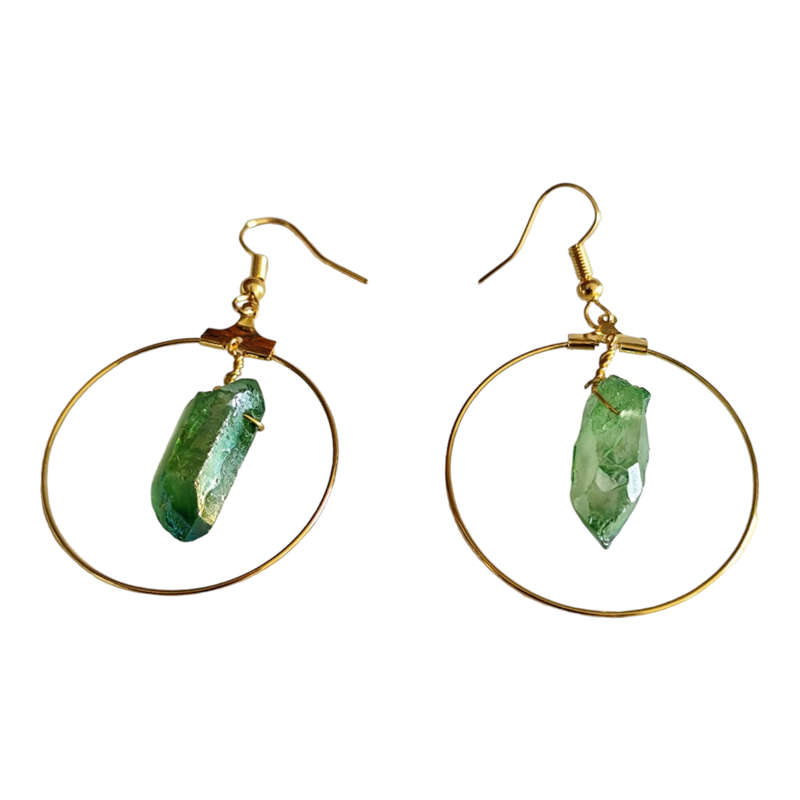Green crystal hoop earrings, 55mm incl. hook