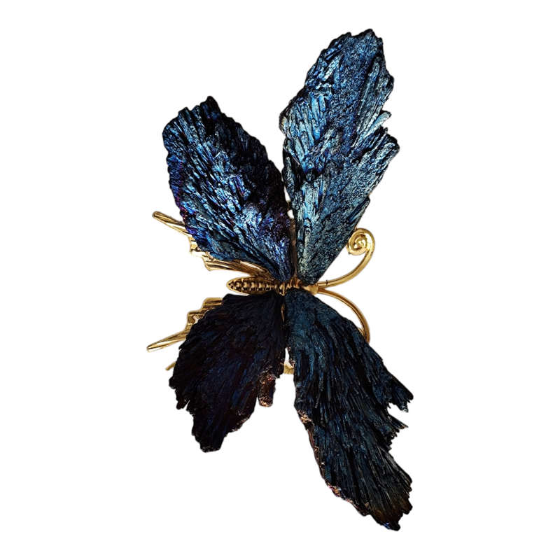 Natural electroplated black tourmaline butterfly 12cm (assorted silver or gold base)