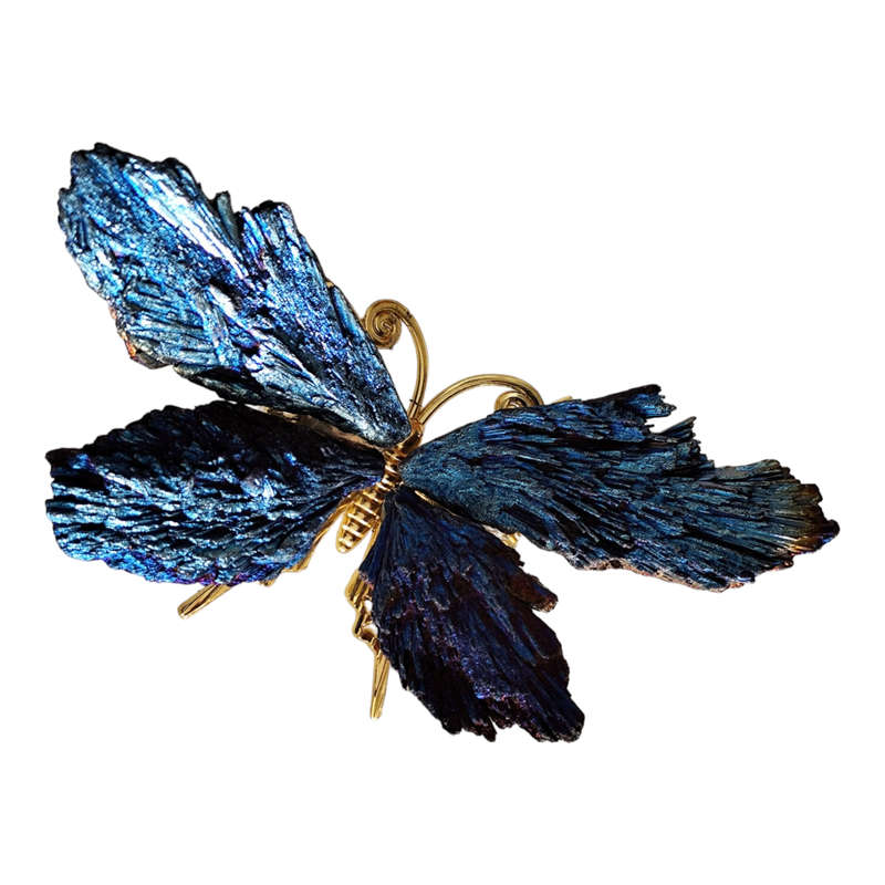 Natural electroplated black tourmaline butterfly 12cm (assorted silver or gold base)