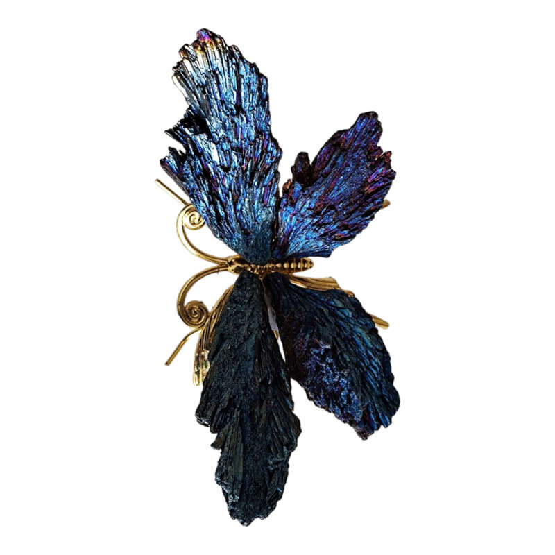 Natural electroplated black tourmaline butterfly 12cm (assorted silver or gold base)