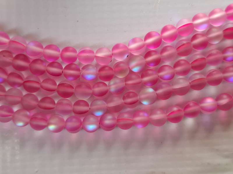 Frosted Pink Aura, Glass bead string, Round, 6.5mm