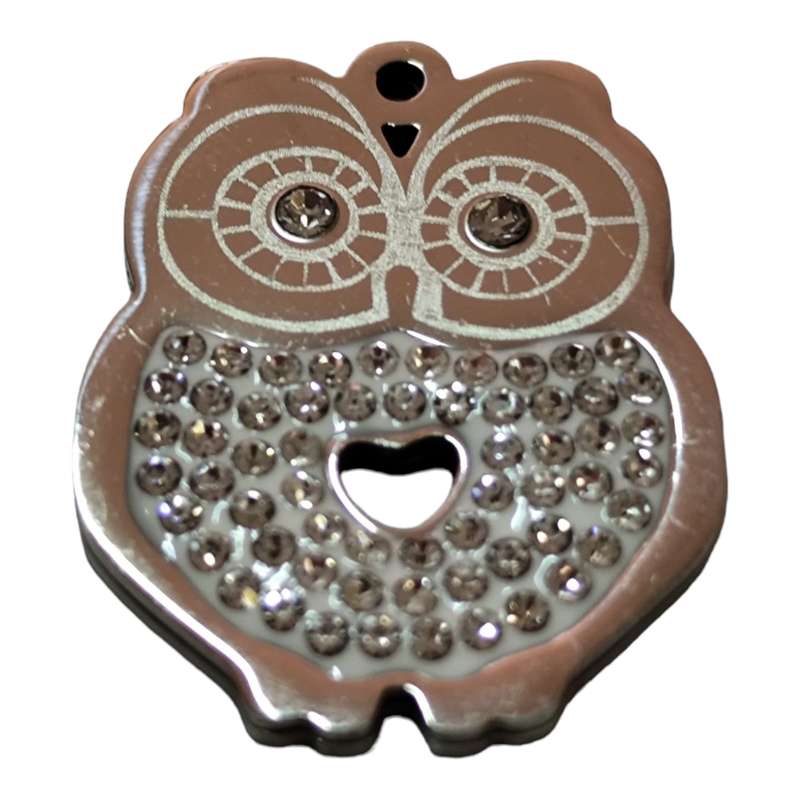 Rhinestone owl Pendant, Stainless steel, 26.5mm x 21mm