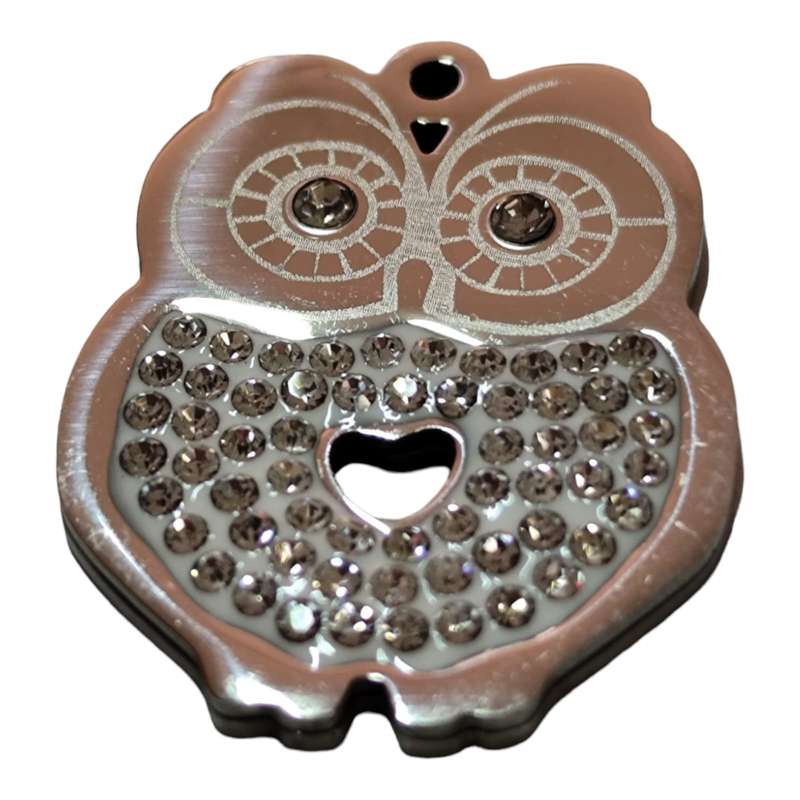 Rhinestone owl Pendant, Stainless steel, 26.5mm x 21mm