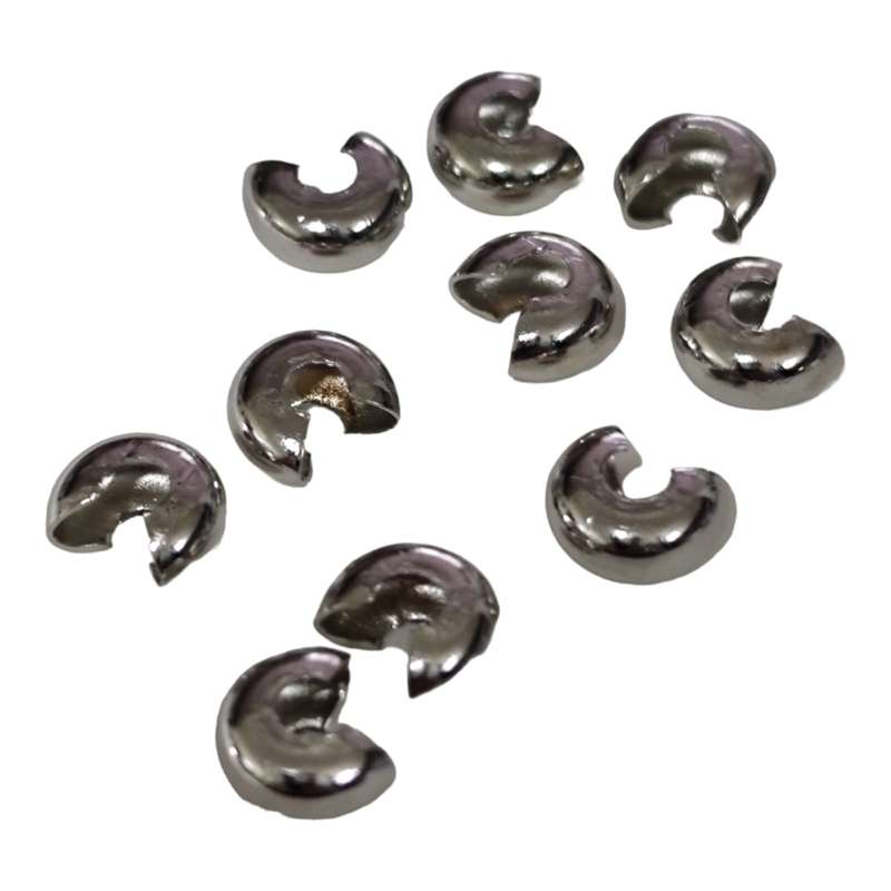 10 pcs 4mm Silver crimp cover, base metal, 9mm x 4mm