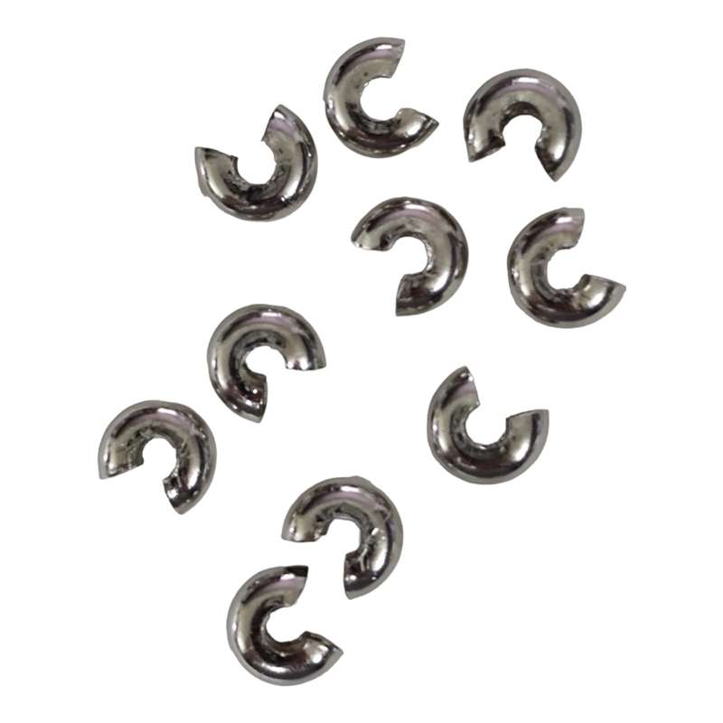 10 pcs 4mm Silver crimp cover, base metal, 9mm x 4mm