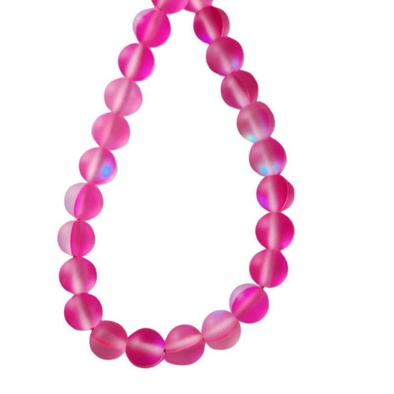 Frosted Pink Aura, Glass bead string, Round, 6.5mm