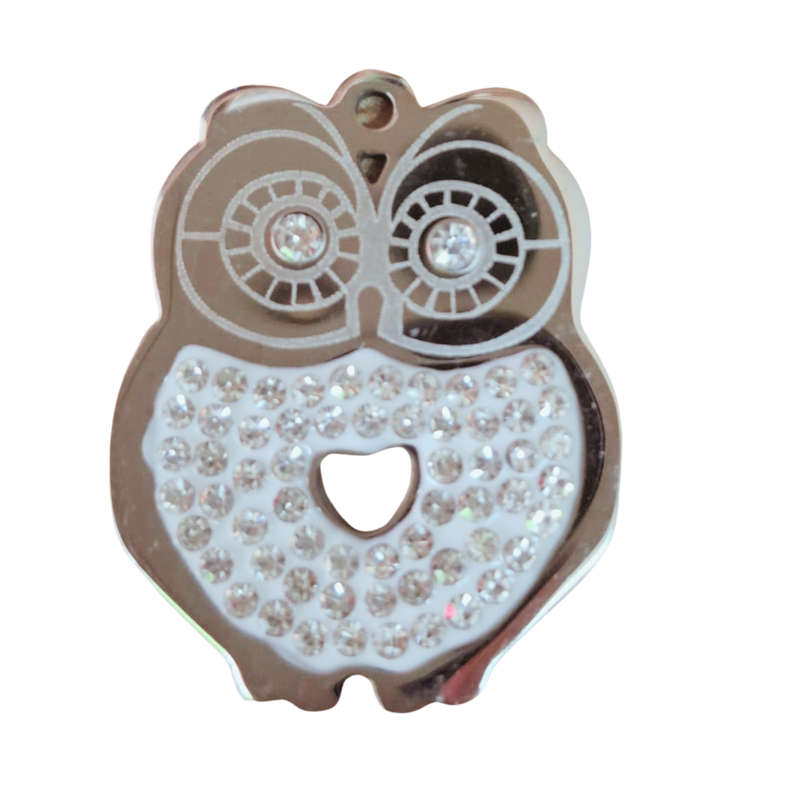 Rhinestone owl Pendant, Stainless steel, 26.5mm x 21mm